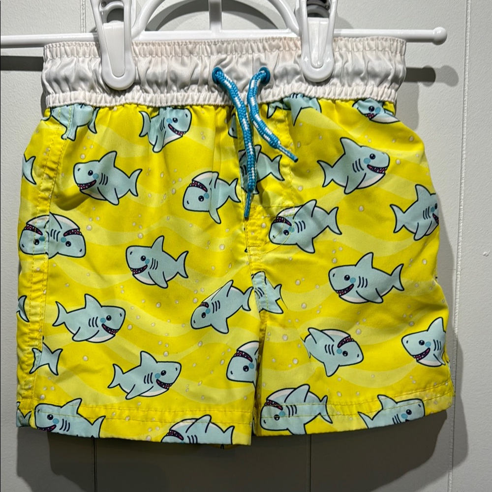 George Yellow and Blue Swim Trunks with Shark Print